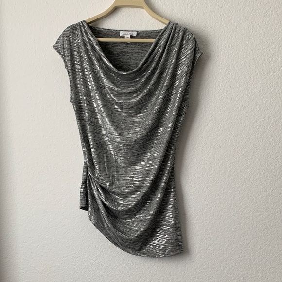 Calvin Klein Women's Shimmering Silver Drape Top - Picture 1 of 2